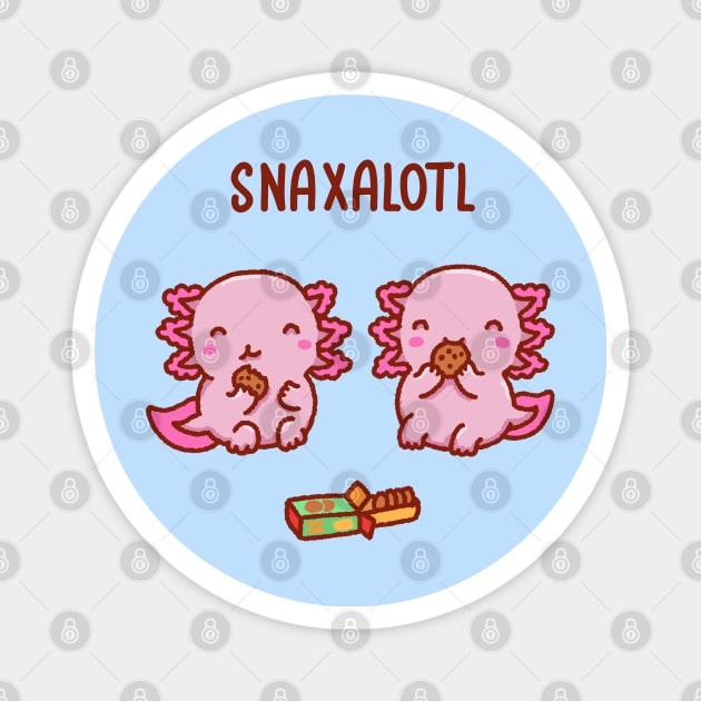 Cute axolotls snacking on some cookies, snaxalotl Magnet by Tinyarts